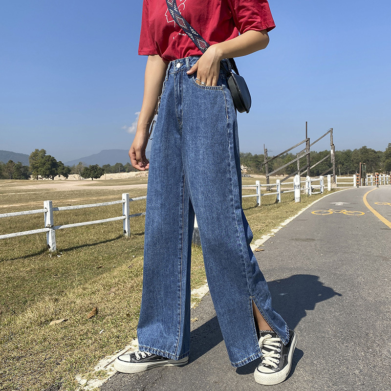 new arrival fashion women denim long casual street high waist jeans work style simple wild trend loose wide leg jeans, Blue
new arrival fashion women denim long casual street high waist jeans work style simple wild trend loose wide leg jeans, Blue