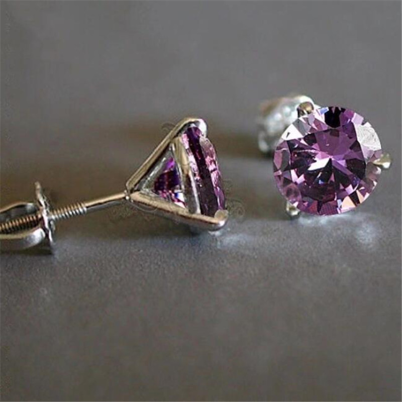 Classic Three Claw Fashion Jewelry Pure 100% 925 Sterling Silver Multi Color 5A Zircon Gemstones Women Screw Stud Earring For Lover's Gift