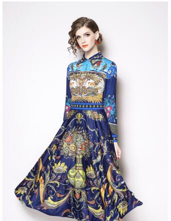 Lapel fashion retro printing was thin and long skirt dress foreign trade, As the picture
Lapel fashion retro printing was thin and long skirt dress foreign trade, As the picture
