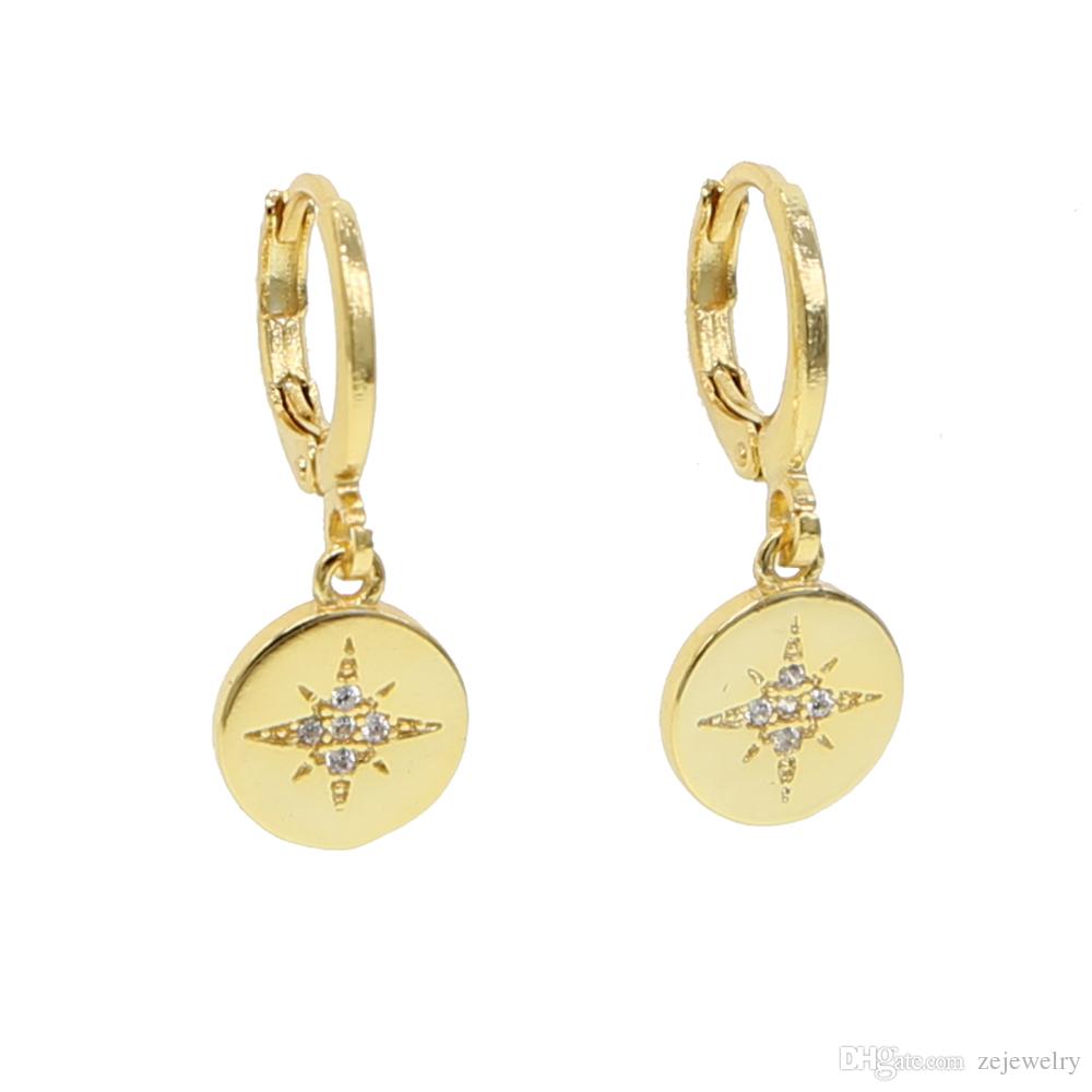 2018 Geometric dangling coin earring gold color engrave north star elegance cute girl women gift for Christmasv