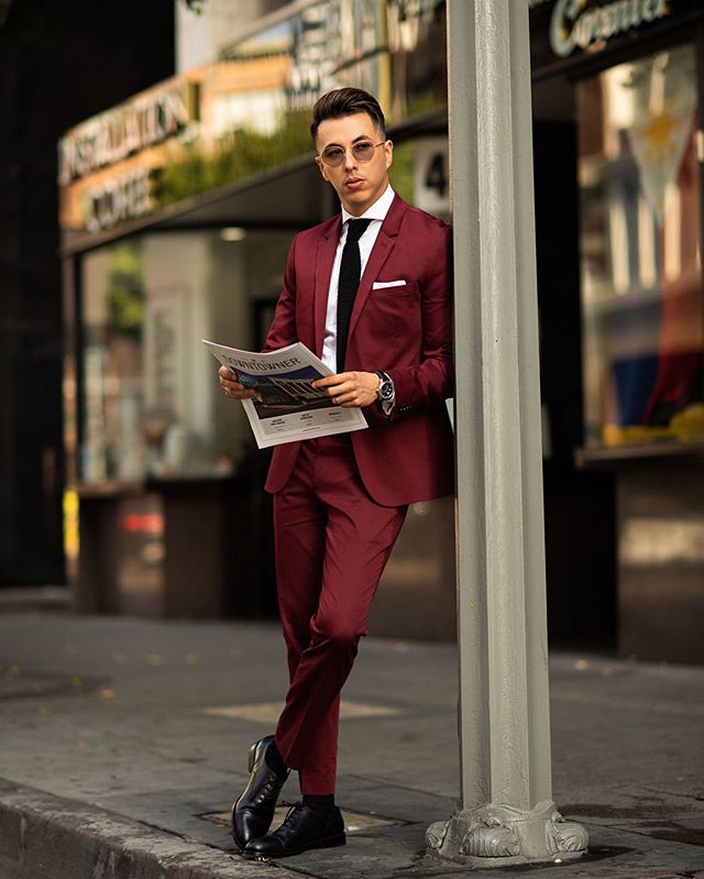Two Piece Mens Suit Claret New Fashion Groom Suit Wedding Suits For Best High Quality Costumes De Mariage Pour Hommes