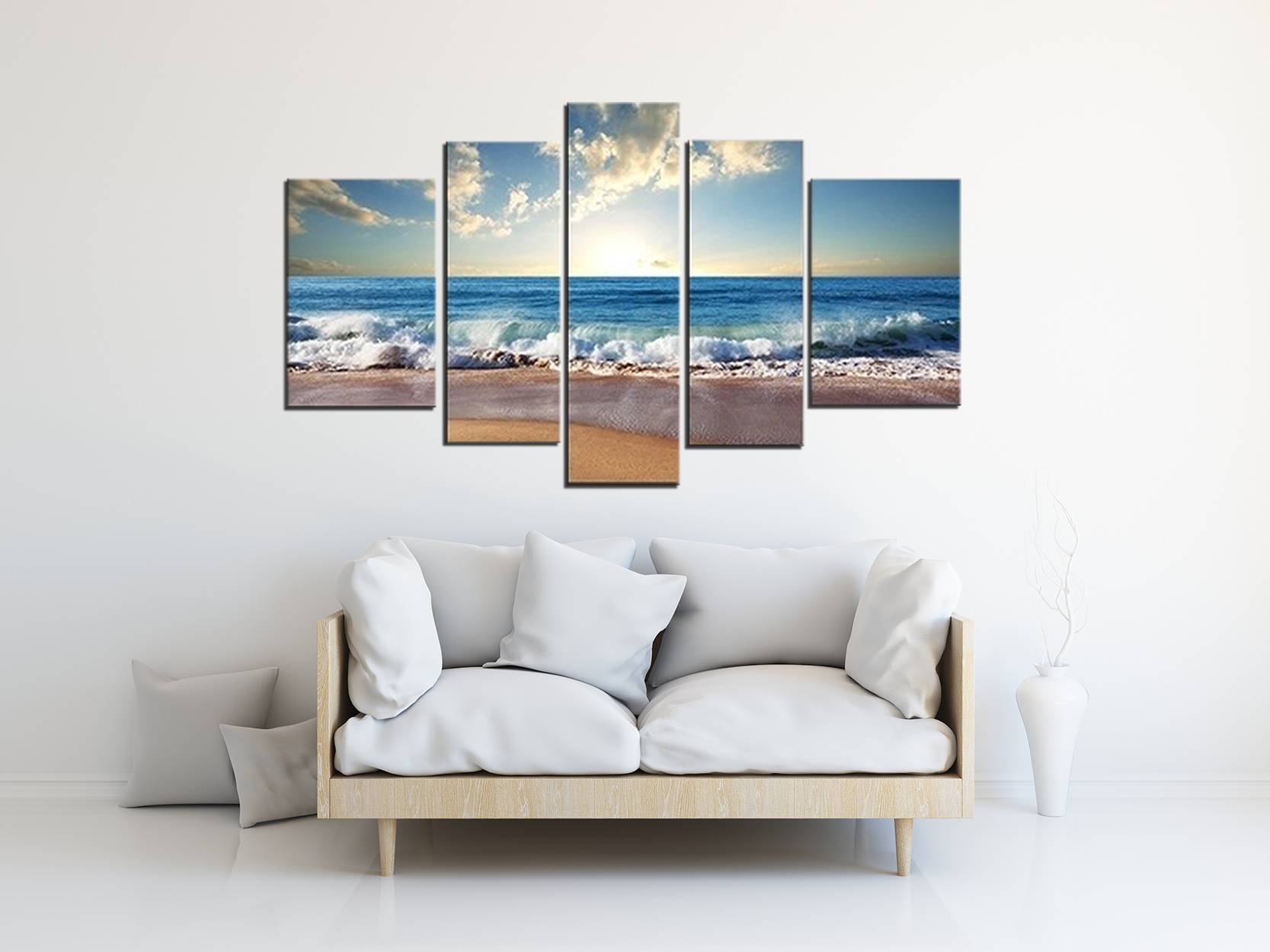 5pcs/set Unframed Beach Waves Sunrise Seascape Painting Wall Art Oil Painting On Canvas Textured Picture Living Room Home Decor