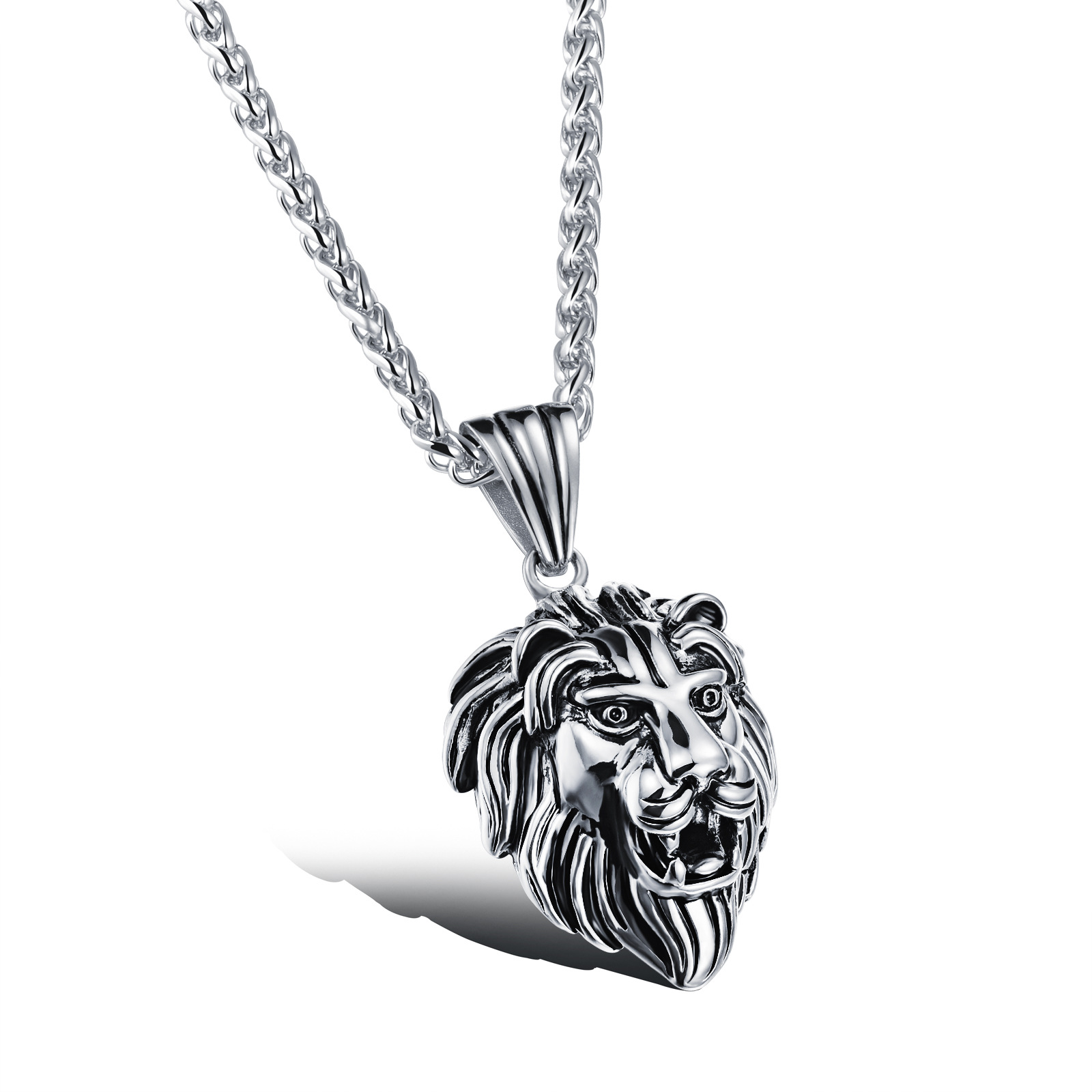 Cool Men Hip Hop Retro Domineering Lion Shape Pendant Necklace 316L Stainless Steel Animal Pendants Jewelry