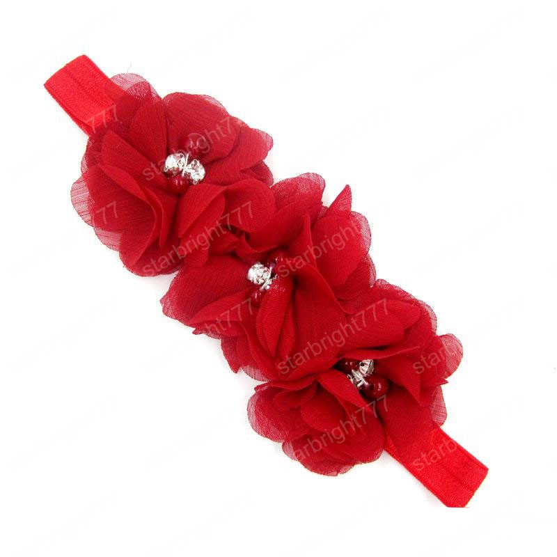 New Baby Girl 3 Flower Headband Kids Princess Headwrap Beads Tulle Elastic Ornaments Hairband Children Hair Accessories