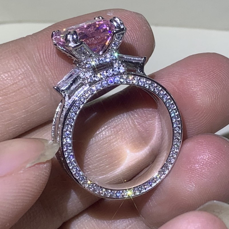 Three Color Diamond Vintage Jewelry 925 Sterling Silver Princess Cut 5A Zircon Big Gemstones Eiffel Tower Women Wedding Bridal Ring Gif