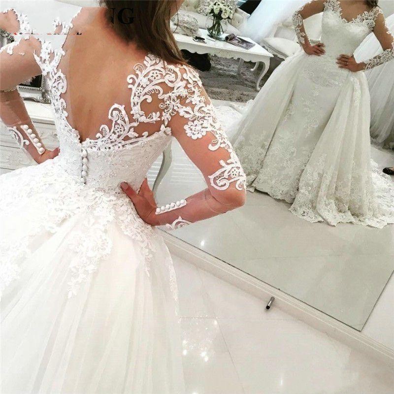 Luxury Lace Long Sleeve Mermaid Wedding Dress 2019 with Detachable Skirt Backless Court Train Saudi Arabia Bridal Wedding Gowns Dubai BA7866, Champagne
Luxury Lace Long Sleeve Mermaid Wedding Dress 2019 with Detachable Skirt Backless Court Train Saudi Arabia Bridal Wedding Gowns Dubai BA7866, Champagne