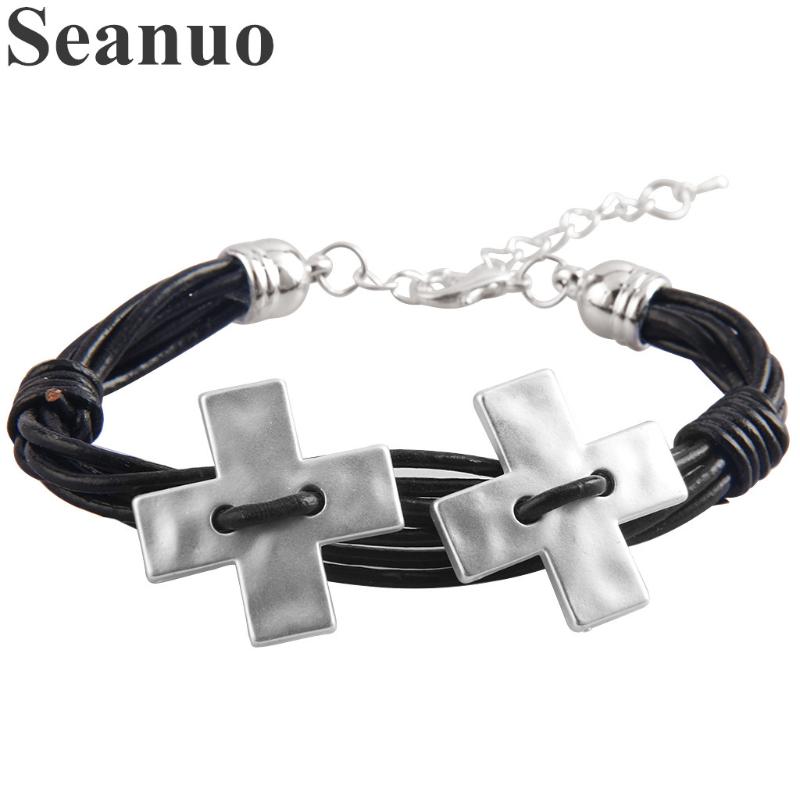 Seanuo Punk PU Leather Linked Double Cross Wristband Cuff Bracelets Bangles for Men Women Fashion Braided Adjustable Wrap Bangle
Seanuo Punk PU Leather Linked Double Cross Wristband Cuff Bracelets Bangles for Men Women Fashion Braided Adjustable Wrap Bangle