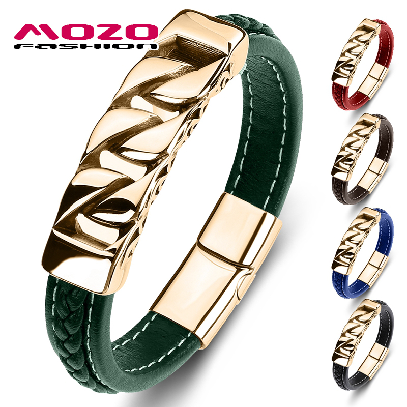 MOZO FASHION Hip Hop Men Bracelet Genuine Leather Stainless Steel Charm Bracelet Women high quality Jewelry Bracelets Green
MOZO FASHION Hip Hop Men Bracelet Genuine Leather Stainless Steel Charm Bracelet Women high quality Jewelry Bracelets Green