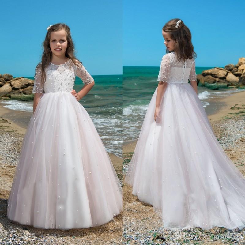 Tulle Ball Gown Flower Girls Dresses For Weddings Crystal Half Sleeve Boho Kids First Communion Dress Vintage Pageant Gowns, Light yellow 
Tulle Ball Gown Flower Girls Dresses For Weddings Crystal Half Sleeve Boho Kids First Communion Dress Vintage Pageant Gowns, Light yellow