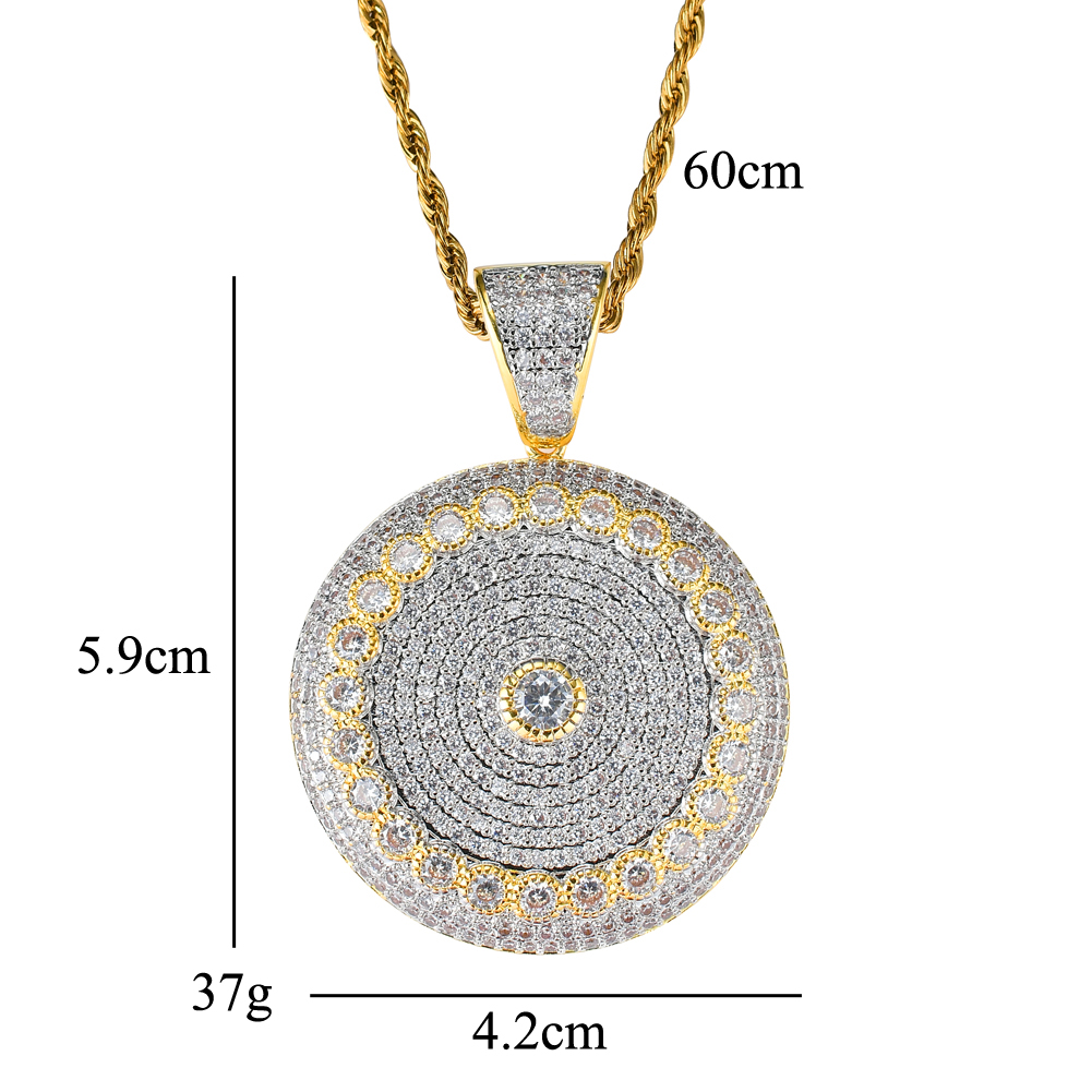 Wholesale- Hip Hop Disc Pendant Copper Micro pave with CZ stones Necklace Jewelry for men CN015