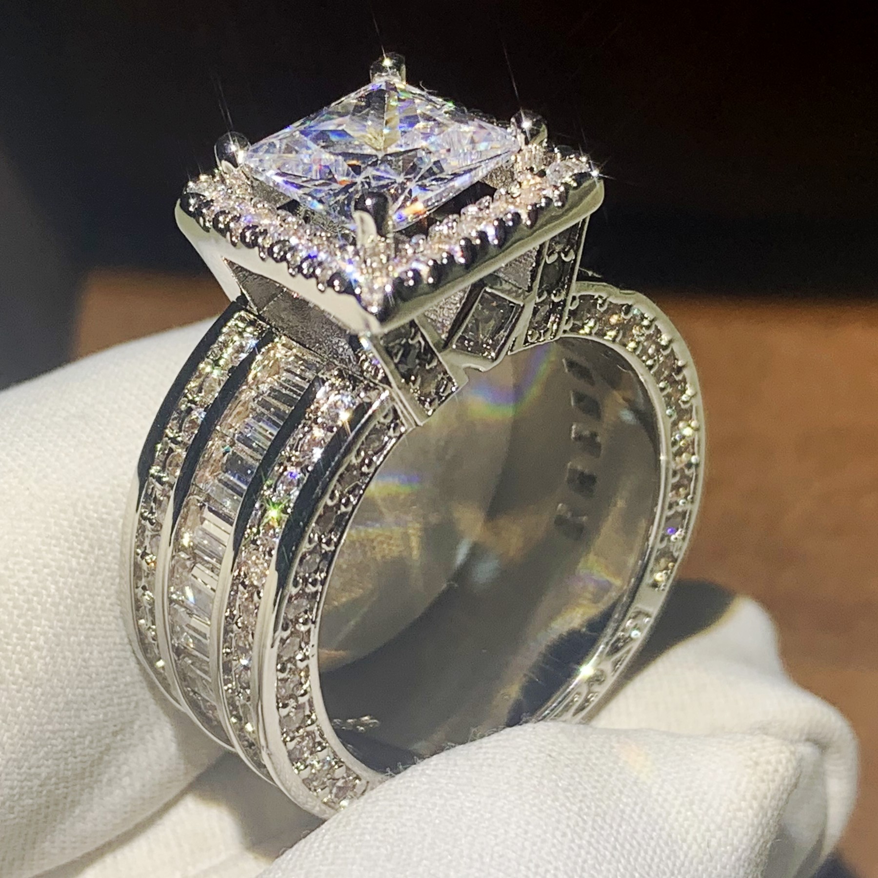 Victoria Wieck Jewelry Sterg Sier Princess Cut White Topaz Party New Women Wedding Engagement Band Ring For Lovers' Gift