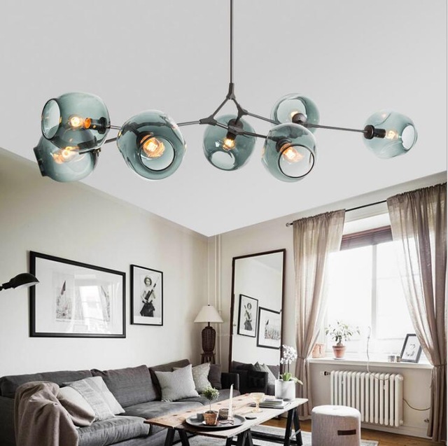 Nordic Art Glass LED Pendant Lamp Branching Bubble Hanging Lighting Fixture for Living room Lobby Clothing Store