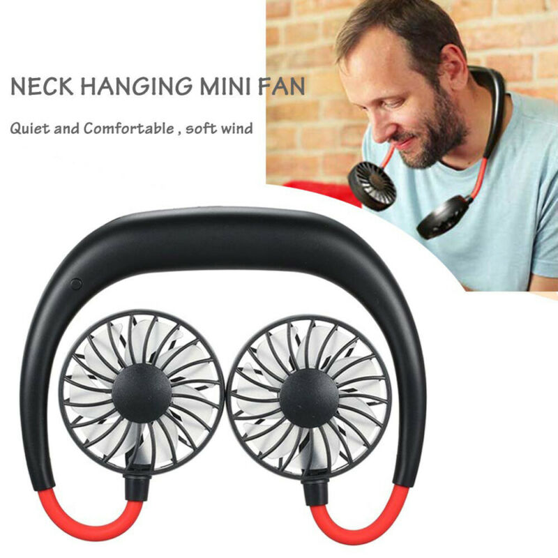 Fans Portable USB Rechargeable Sport Personal Hand-Free Mini Wearable Neck Band Dual Cooling 360 Degree Adjustment Head Lazy Hanging