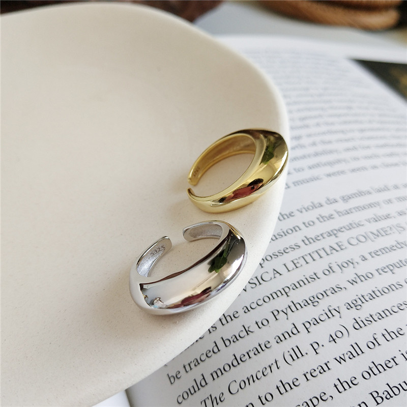 New Fashion Statement Rings For Women 100% 925 Sterling Silver Indented Concave and convex cambered Open Ring