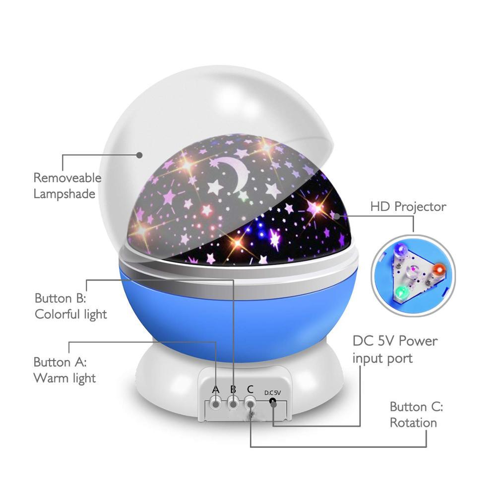 Rotating Night Light Projector Lamp Starry Sky Star Unicorn Kids Baby Sleep Romantic Led Projection Lamp USB Battery3929944