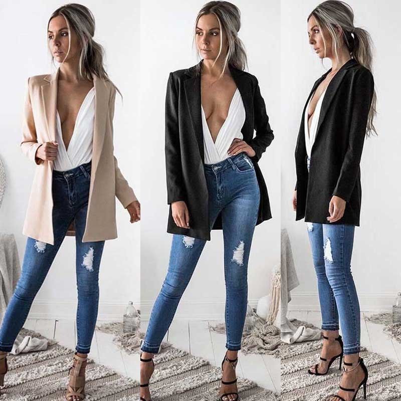 New Fashion Women Ladies Suit Coat Business Blazer Long Sleeve Outwears Office Lady's Long Blazers C18122401
