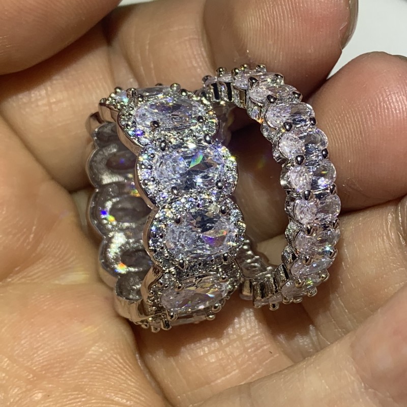 Oval Cut Cubic Zirconia Promise Ring in Sterg Sier for Women