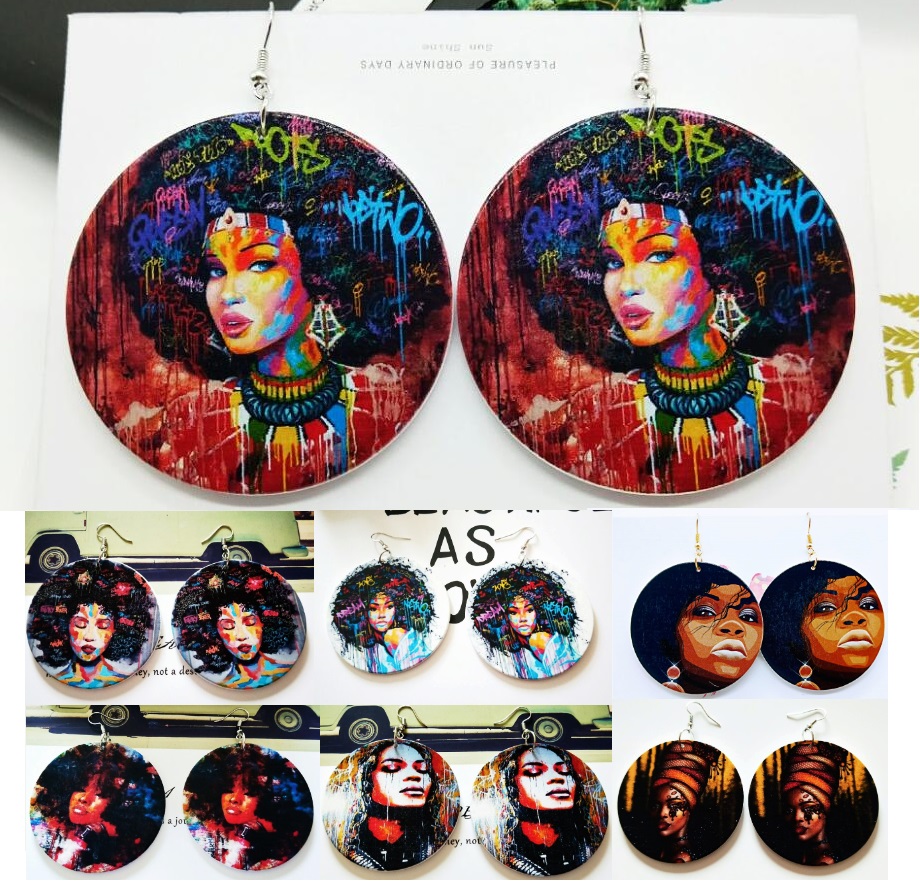 19 Styles New Printing African American Woman Wooden Earrings Round Shape Wood Africa Style Earring Dangle Chandelier Accessories, Silver
19 Styles New Printing African American Woman Wooden Earrings Round Shape Wood Africa Style Earring Dangle Chandelier Accessories, Silver