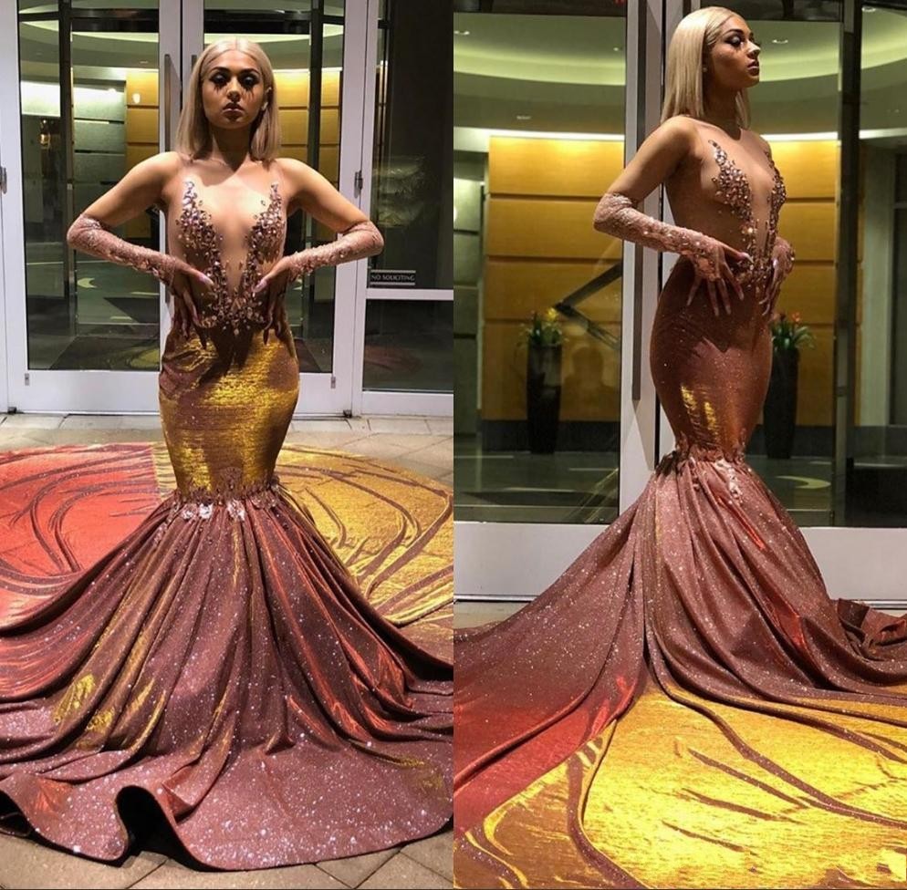 African Rose Gold Shining Beaded Black Girls Mermaid Prom Dresses V Neck Sequined Sexy Long Sleeve Prom Gowns Prom Dress vestidos de fiesta
African Rose Gold Shining Beaded Black Girls Mermaid Prom Dresses V Neck Sequined Sexy Long Sleeve Prom Gowns Prom Dress vestidos de fiesta