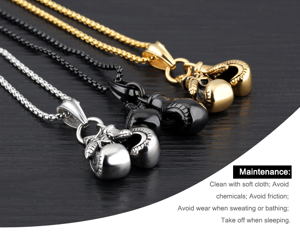 Cool Sport Fitness Pair Boxing Glove Pendant Necklace Stainless Steel Workout Jewelry Gold Plated New Men Necklace Charm Pendants