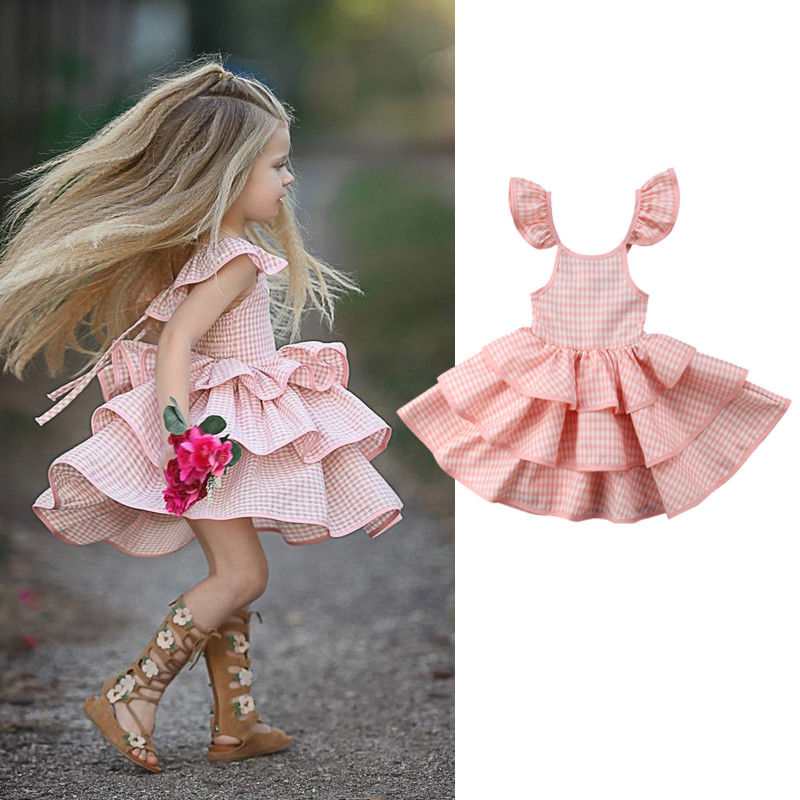 

Summer Baby Girl Dress Clothes Toddler Kids Girls Ruffled Tutu Dresses Sundress Party Pageant Layered Princess Dress, As pic