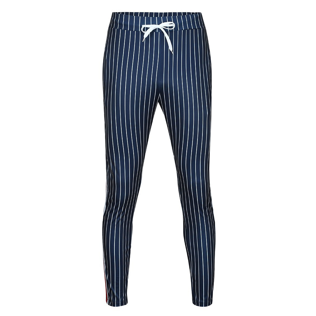 Check Trousers For Men men's Sweatpants Joggers Striped Patchwork Casual Drawstring Sweatpant Trouser Long Pants Casual Trousers T200104