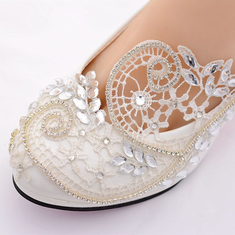 Hot Sale-ng Shoes Woman Pumps 8Cm High Heels White Low Heels Party Bridal Shoes Pump Ladies