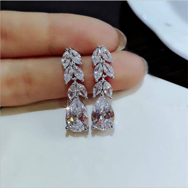 Sterg Sier Water Drop Dangle Earrings for Women - 5A Cubic Zirconia Wedding Jewelry