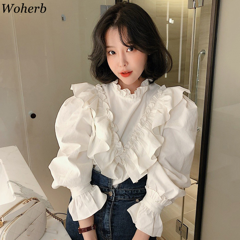 Woherb Elegant Beige Puff Sleeve Blouse Women Shirts Office Lady Ladies Stand Collar Womens Tops Pleated Ruffle Korean Blusas
Woherb Elegant Beige Puff Sleeve Blouse Women Shirts Office Lady Ladies Stand Collar Womens Tops Pleated Ruffle Korean Blusas