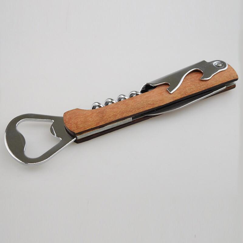 Wood Handle wine opener Stainless Steel Hand-Held Deluxe Bottle Opener Corkscrew Double Hinge Waiters Wine Bottle Opener LX6394
