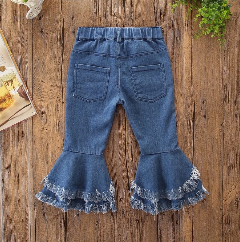 Toddler Girl Jeans Kids Girls Flared Pants Wide Leg Children Denim Pants Tassel Infant Baby Trousers Casual Kids Clothing DW4511
