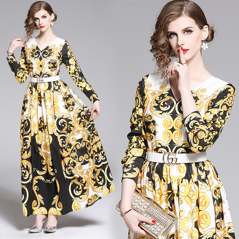 Top Selling Runway Women's Fashion Long Sleeve Floral Print Maxi Dress Office Ladies Sexy Slim V Neck Empire Waist Party Printed Dresses, Yellow 
Top Selling Runway Women's Fashion Long Sleeve Floral Print Maxi Dress Office Ladies Sexy Slim V Neck Empire Waist Party Printed Dresses, Yellow