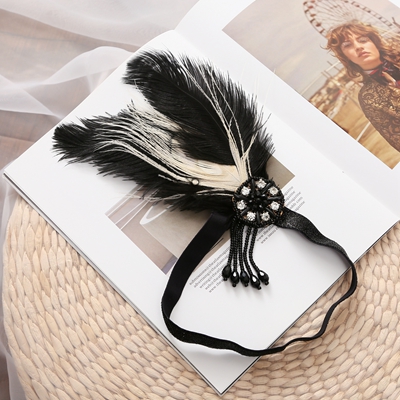 Baffle headband headdress black feather butterfly headband hair accessory with crystal