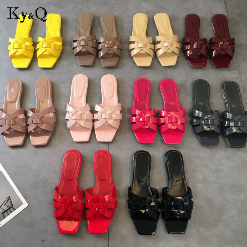 2019 Spring Summer H Shoes Fashion Flat Heel Sandals Word Cool Slippers Casual Shoes Streetwear Ladies Flat Slippers 34-42
