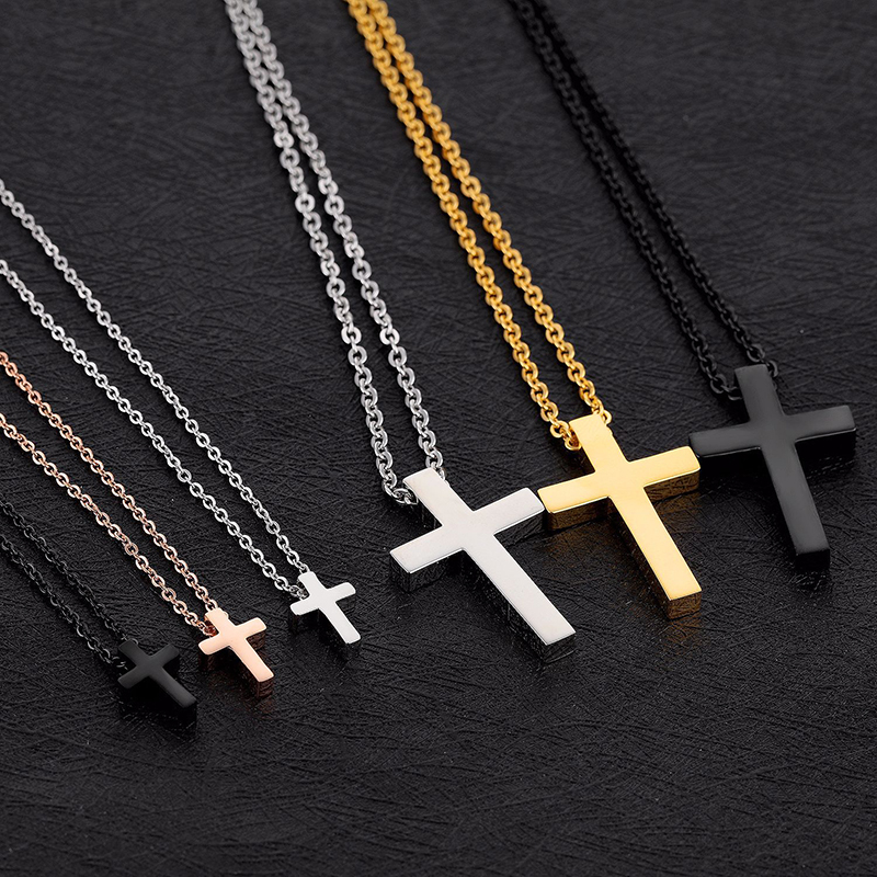 Lover Couple Christian Jesus Cross Pendants Necklace Jewelry 316L Stainless Steel Gold Plated Necklace Religious Jewelry
