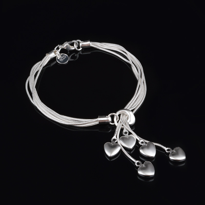 Heart Design Bracelets 925 Sterling Silver Plated Snake Chain Bracelet Fashion Jewelry Gift with Lobster Clasp for Women Ladies Girls 20cm
Heart Design Bracelets 925 Sterling Silver Plated Snake Chain Bracelet Fashion Jewelry Gift with Lobster Clasp for Women Ladies Girls 20cm