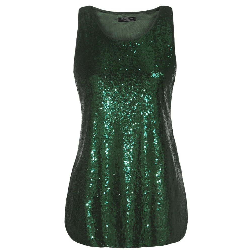 In'voland Women Sleeveless Sequin Party T-shirts Tops Plus Size Xl-5xl Basic O-neck Large Pullovers Tshirt Tees Tank Oversized Q190403
