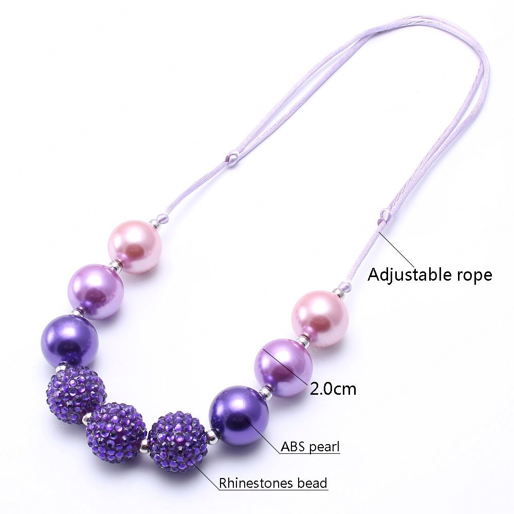 Newest Fashion Pearl Beads Kids Chunky Necklace Adjusted Rope Bubblegum Chunky Beaded Necklace Girls Children Jewelry