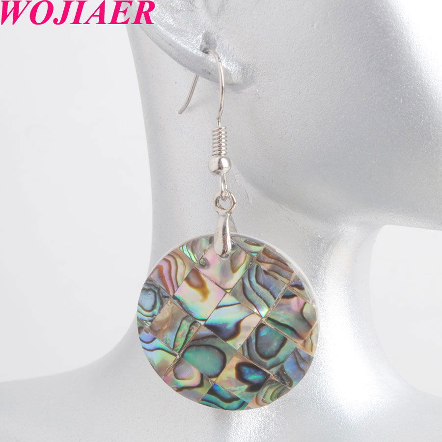 WOJIAER Earrings Natural Abalone Seashell Colorful Dangle Earring for Women Geometric Drop Pendants Jewelry Finding BV902