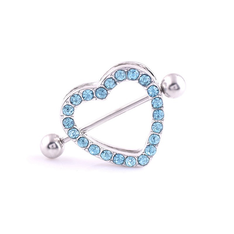 Rhinestone silver stainless steel hypoallergenic double-layer diamond love milk Beautiful Cute Jewels Amazing Flower Surgical Steel Heart Ni