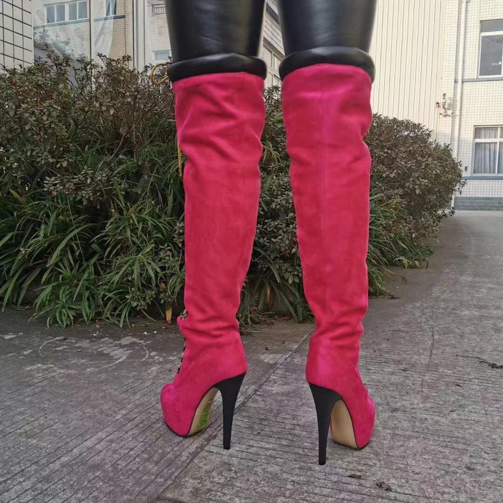 Rontic Handmade Women Platform Over The Knee Boots Thin High Heels Boots Round Toe Charm Red Party Shoes Women Plus US Size 5-20