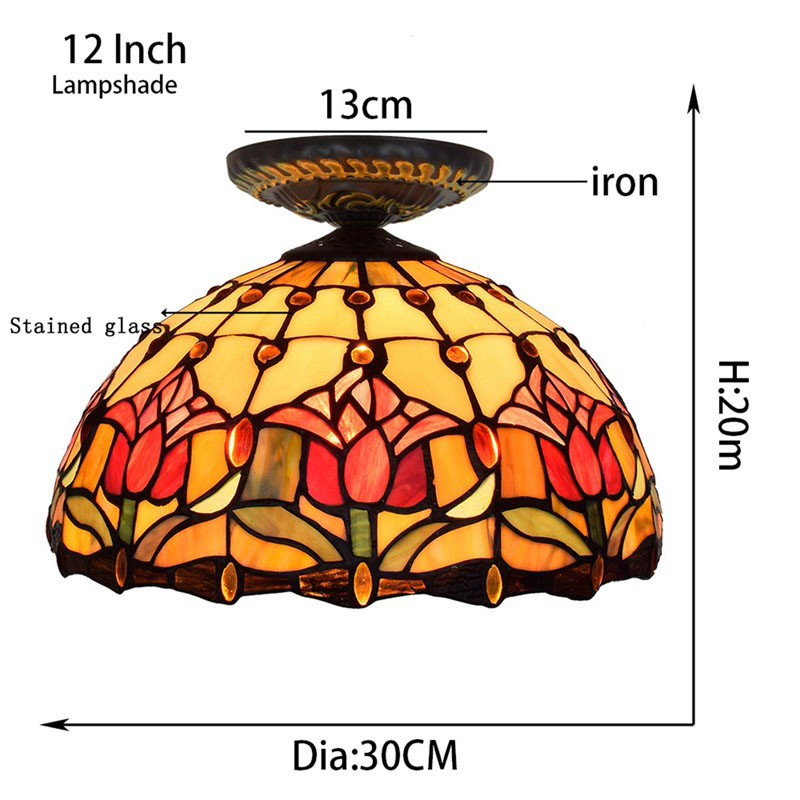 30CM European pastoral red tulip glass lamp Tiffany stained glass dining room bedroom aisle corridor ceiling lamp TF060