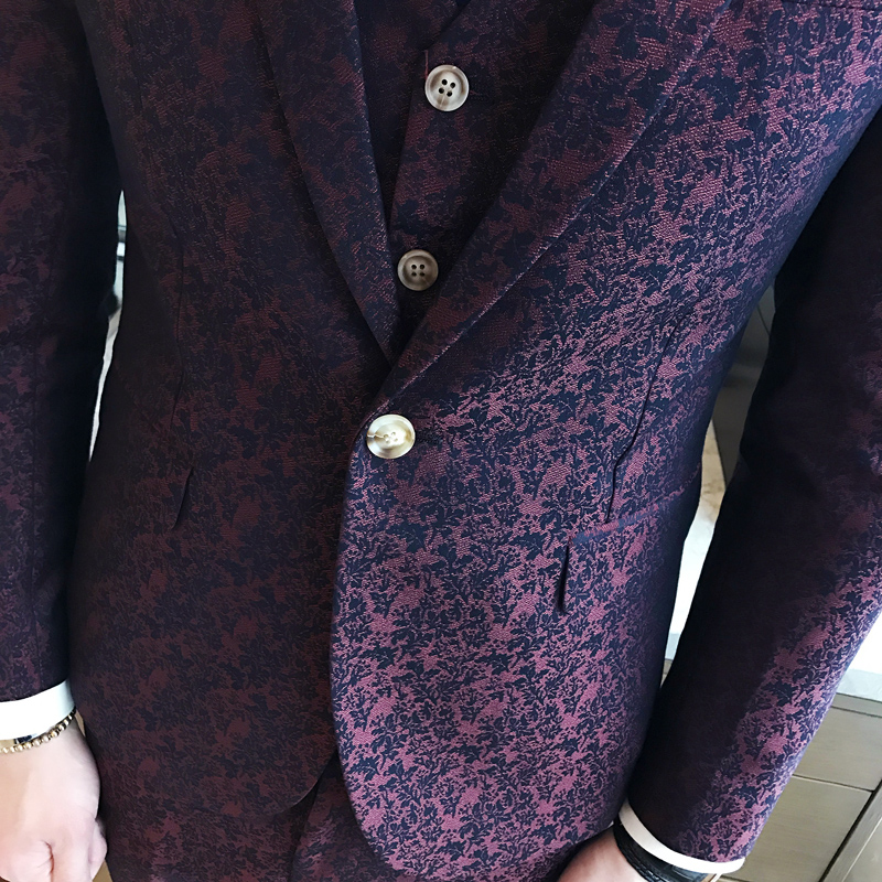 Men's Suits & Blazers Mens Wedding 2021 Burgundy Social Club Red Purple Slim Fit 3 Piece Dyed Print British Style Terno