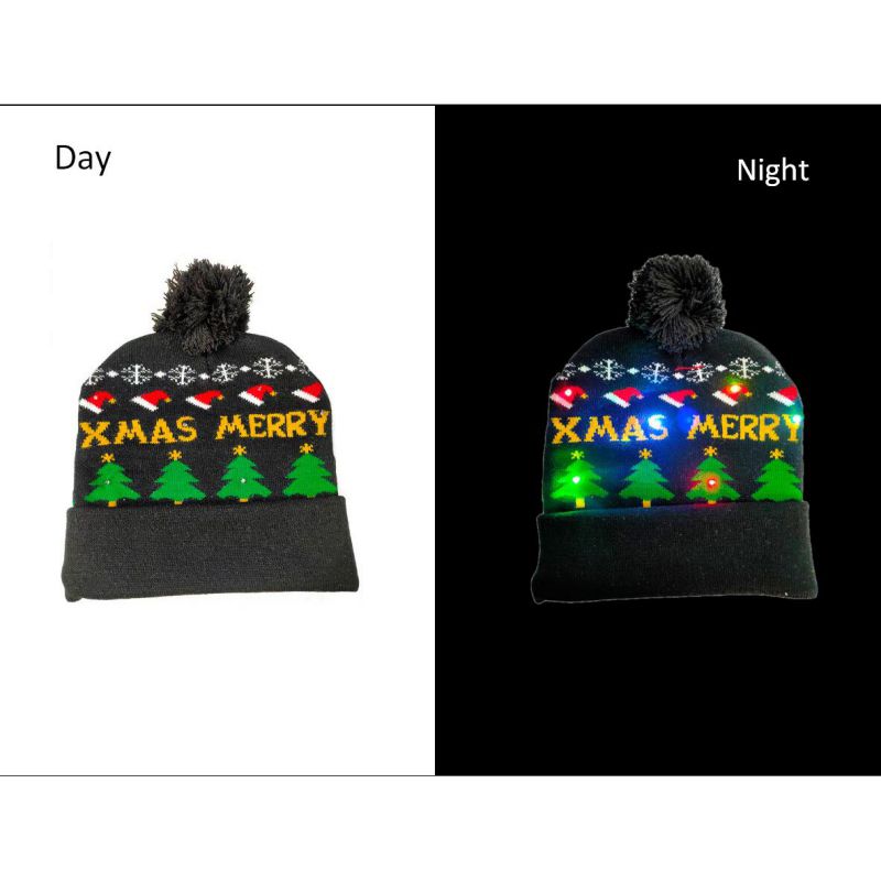 Christmas Decorations 1PCS Outdoor Sport Running Knitted Hats Cute LED Light-up Xmas Knit Beanie Adults Caps