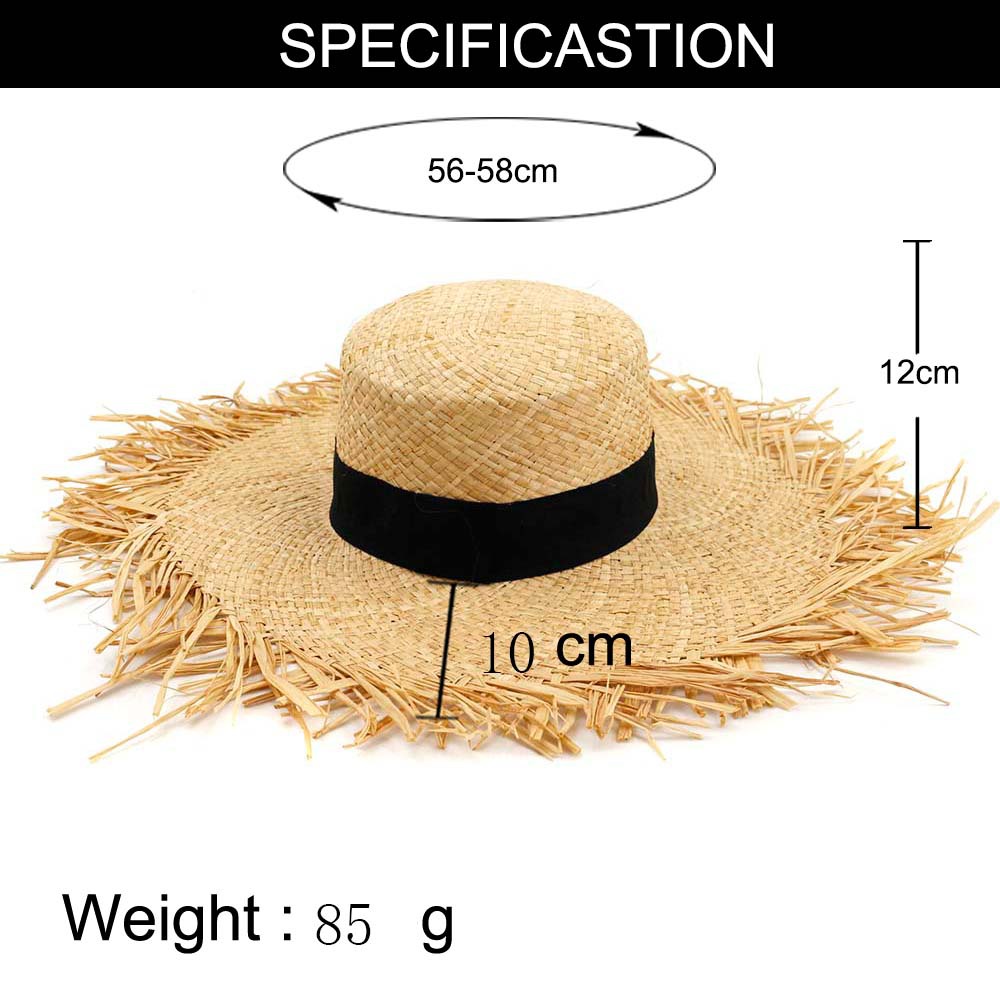Female HandKnitted Sun Protection Visor Lafite Straw Hat Big Brim Ladies Women Beach Cap Sun Hat with Untrimmed Edges