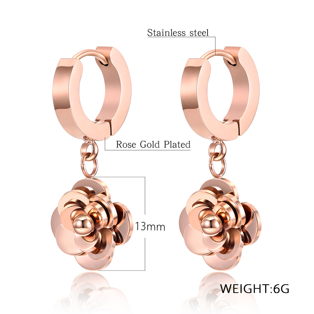 Charm Rose Flower Hoop Earrings Jewelry Rose Gold Plated 316L Stainless Steel Ear Bone Nail Earrings
