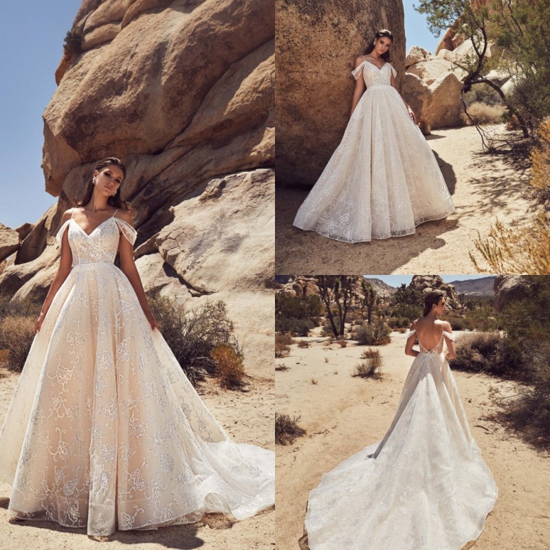 calla blanche vintage wedding dresses spaghetti off shoulder lace beading bridal gowns for beach gardens sweep train wedding dress