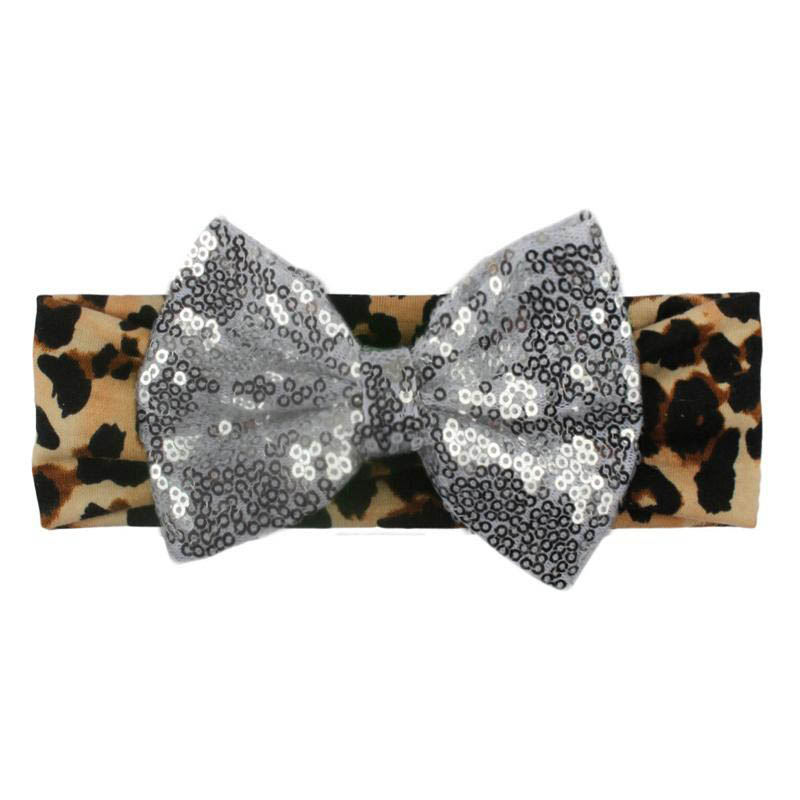 Girl Leopard Headband with sequin bow Infant Baby Girl Fashion hairband casual photo prop 8Colors choose