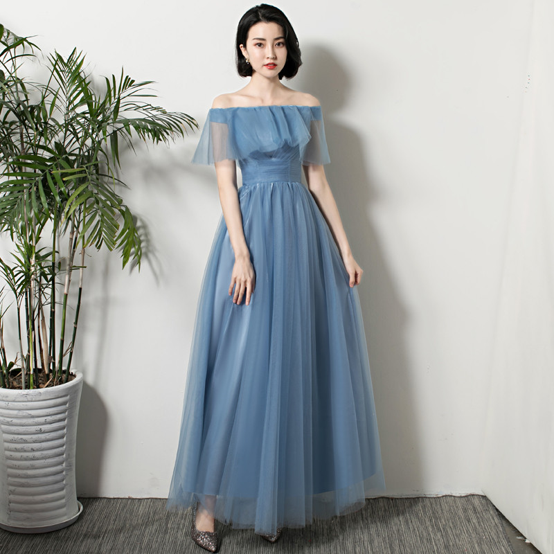 Dusty Blue Tulle Bridesmaid Dresses Mixed Style 2020 Long Bridesmaid Gowns Floor Length Wedding Guest Dress