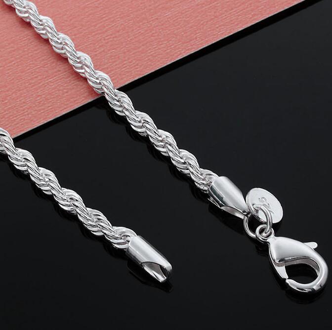 Top Quality 925 Sterling Silver Men Women Twist ROPE Chain Necklaces 2MM